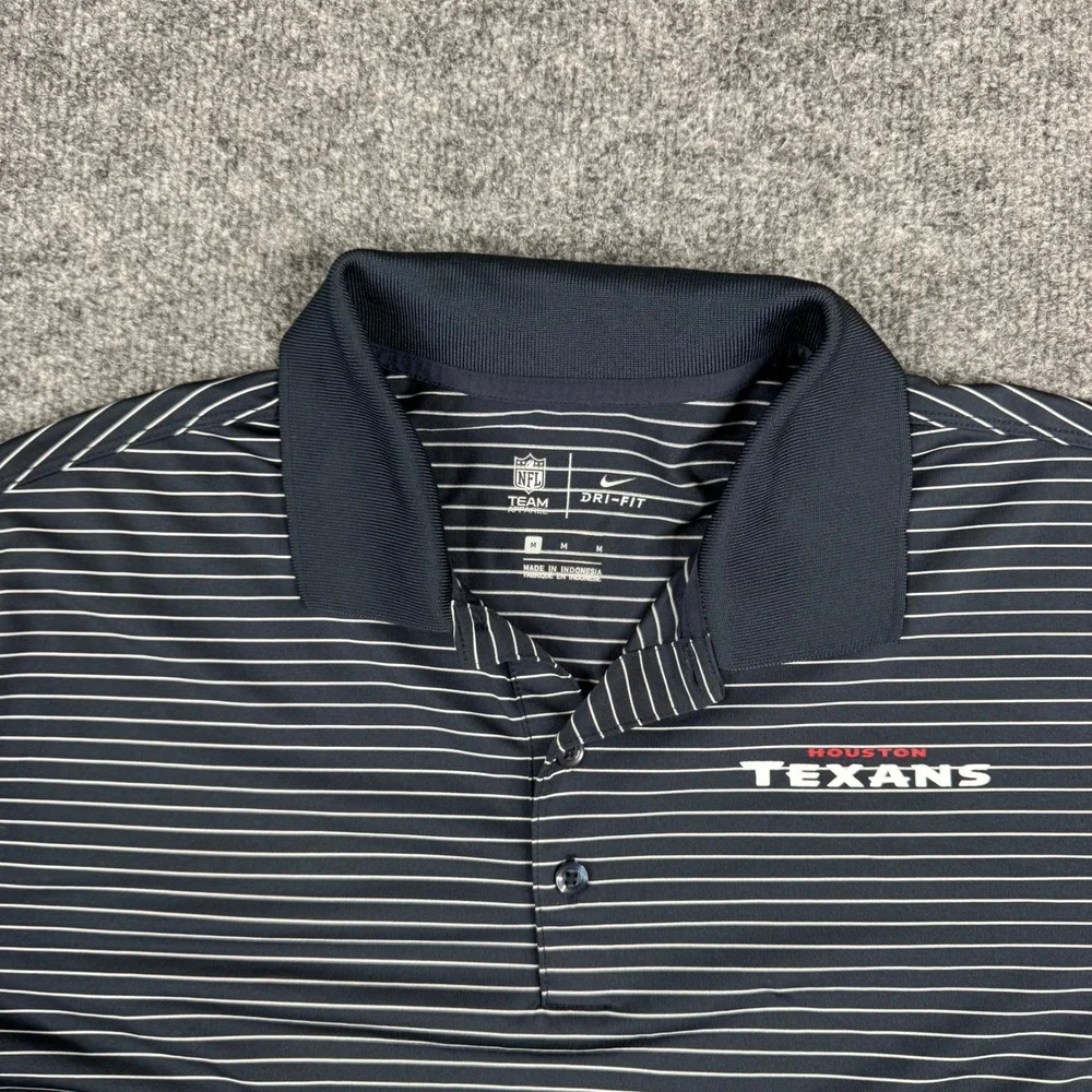 Nike Polo Mens Size M Navy Blue Striped Houston Texans NFL Dri-Fit Athletic Top